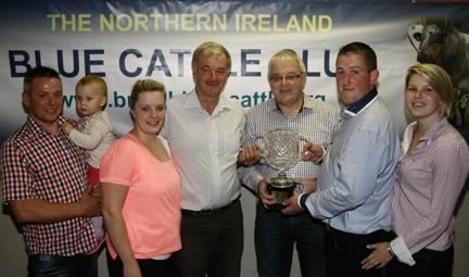 Best Overall Herd was Snowyridge of Kilkeel owned by James and Gloria Annett. Photo includes Leslie McCarthy, Heidi McCarthy, Louise McCarthy, James Annett, Natural Stockcare Ltd distributor John Linton of Blackhill Animal Care, Steven OKane and Katrina Donaldson